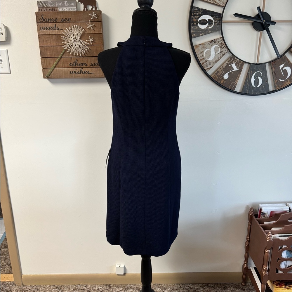 Sz6 Eliza J navy blue sleeveless halter dress. White nautical appliqué. NWT! - Picture 4 of 10